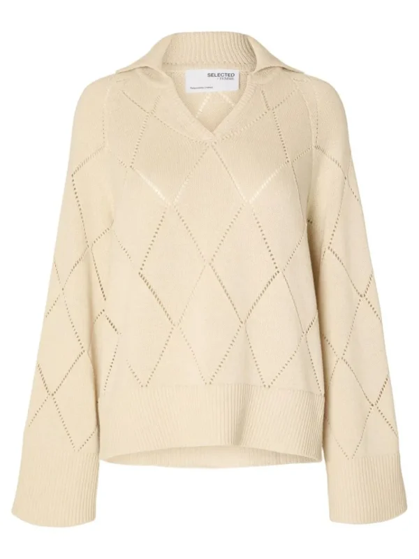 Strik>SELECTED DIAMANDPRINT STRIKTRØJE Beige