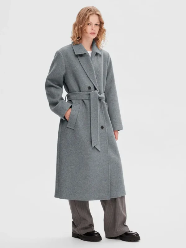 Overtøj>SELECTED DOBBELTRADET FRAKKE Grey