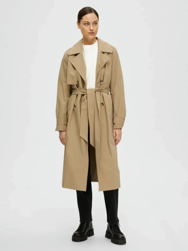 Overtøj>SELECTED DOBBELTRADET TRENCHCOAT Brown