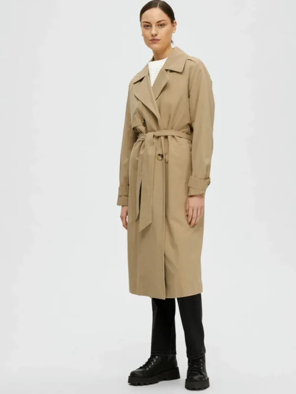 Overtøj>SELECTED DOBBELTRADET TRENCHCOAT Brown