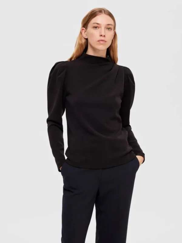Toppe Og Bluser>SELECTED DRAPERET TOP Black
