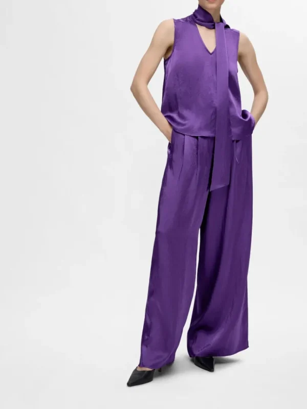 Bukser>SELECTED EKSTRA BREDE SATINBUKSER Purple