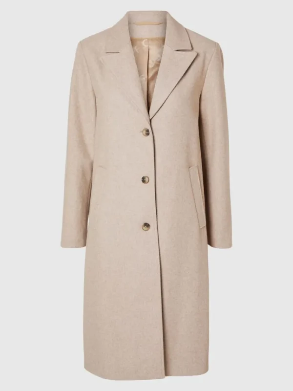 Overtøj>SELECTED ENKELTRADET FRAKKE Beige