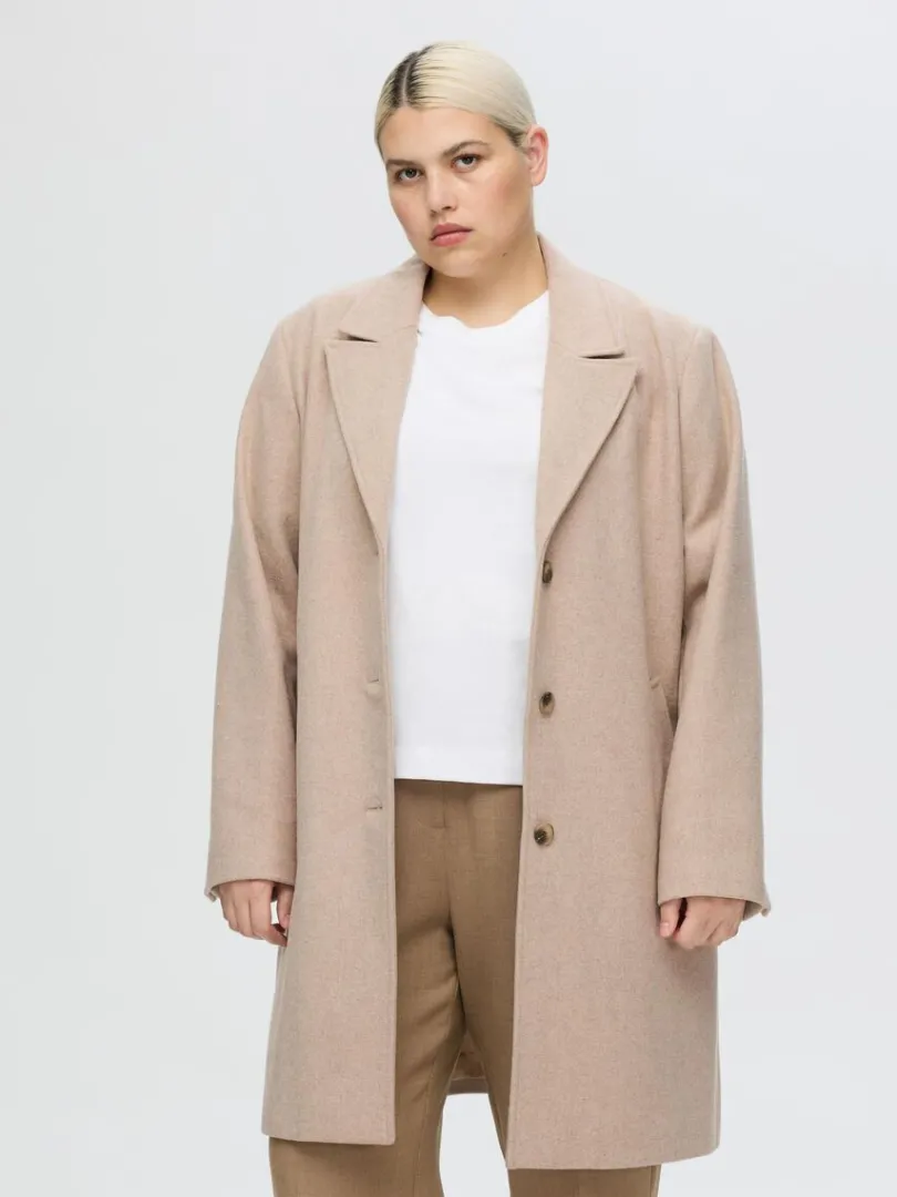 enkeltradet_frakke_6.webp Overtøj>SELECTED ENKELTRADET FRAKKE Beige