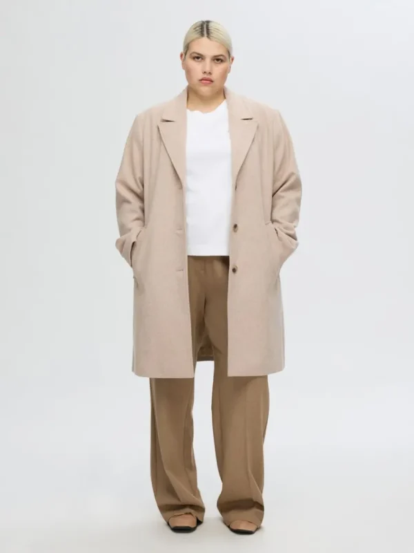 Overtøj>SELECTED ENKELTRADET FRAKKE Beige