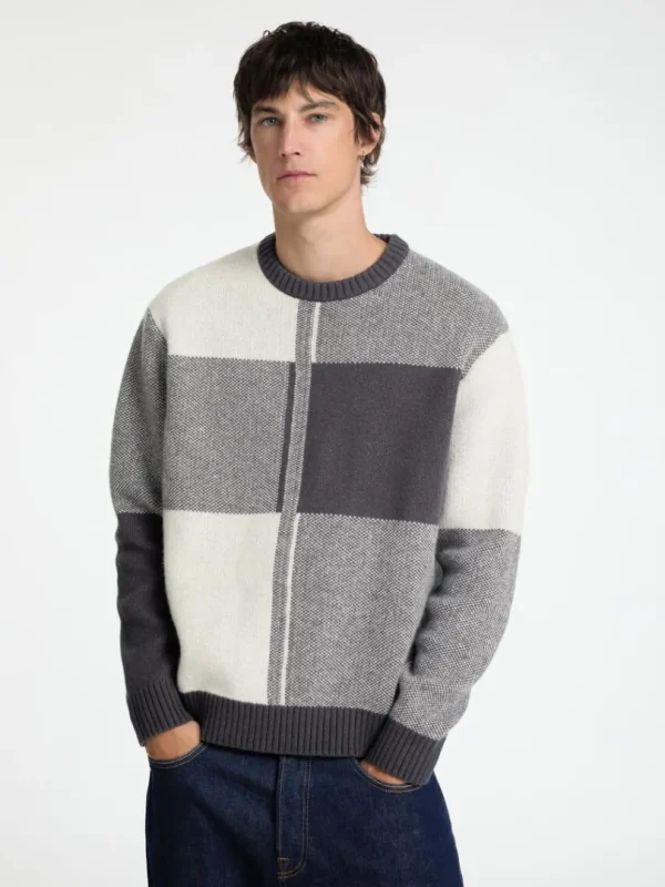 Strik>SELECTED FARVEBLOK SWEATER MED RUND HALS Grey