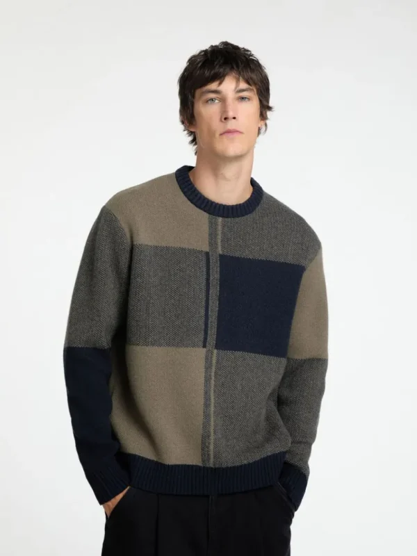Strik>SELECTED FARVEBLOK SWEATER MED RUND HALS Blue