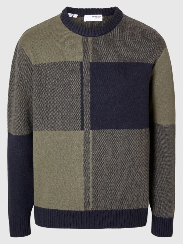 Strik>SELECTED FARVEBLOK SWEATER MED RUND HALS Blue