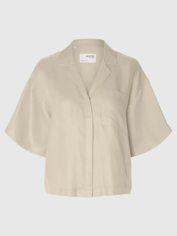 Skjorter>SELECTED FIRKANTET KORTÆRMET SKJORTE Beige