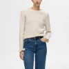 Strik>SELECTED FLÆSEÆRMER STRIKTRØJE Beige