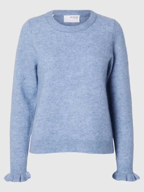 Strik>SELECTED FLÆSEÆRMER STRIKTRØJE Blue