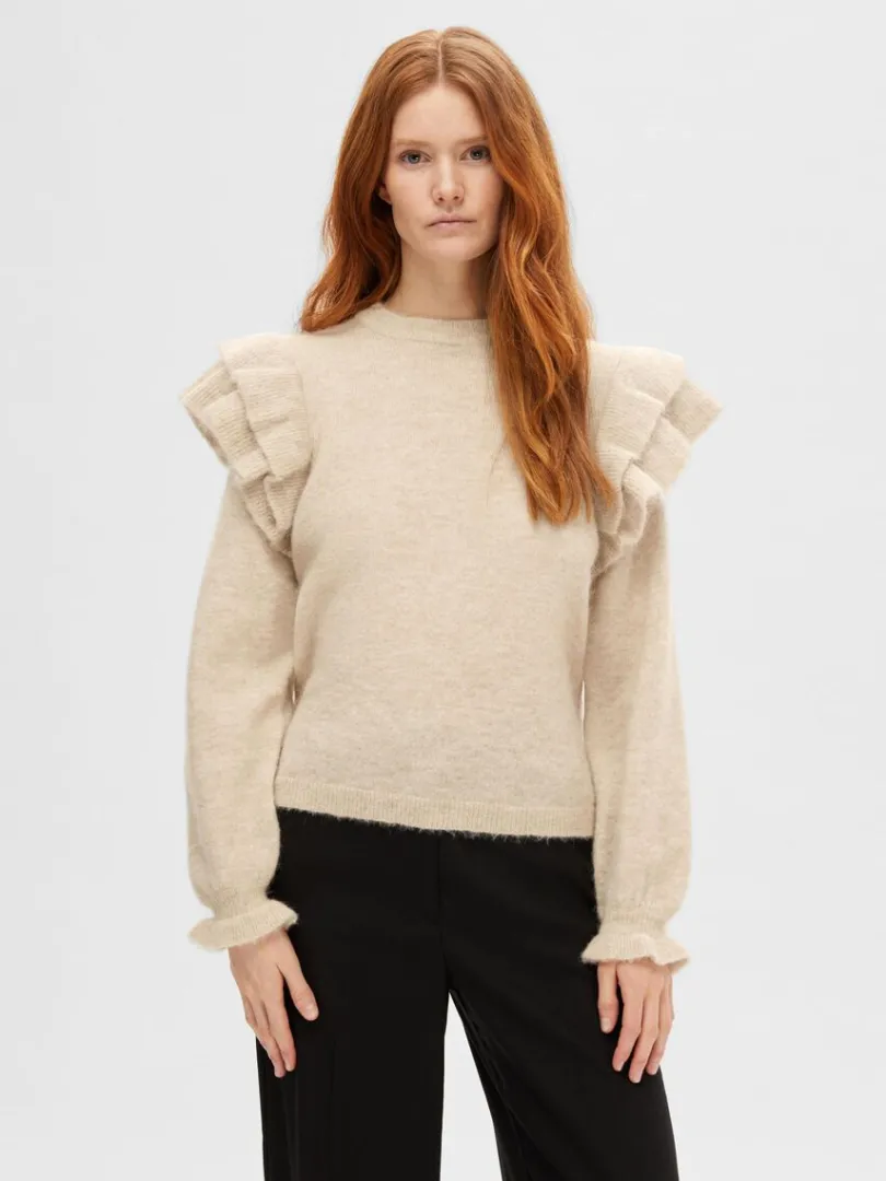 flset_pullover_0-3.webp Strik>SELECTED FLÆSET PULLOVER Beige