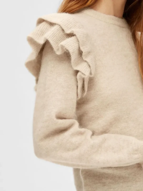 Strik>SELECTED FLÆSET PULLOVER Beige