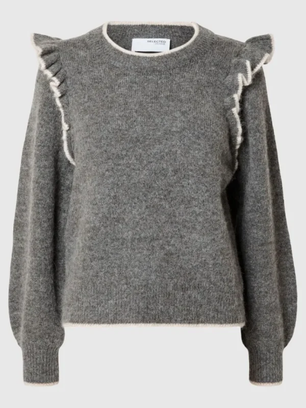 Strik>SELECTED FLÆSET PULLOVER Grey