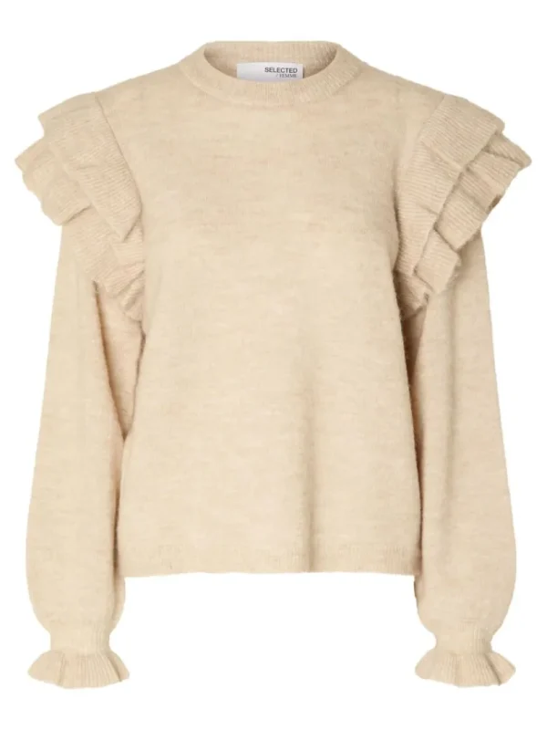 Strik>SELECTED FLÆSET PULLOVER Beige