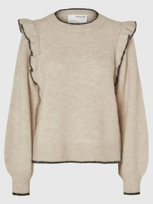 Strik>SELECTED FLÆSET PULLOVER Beige