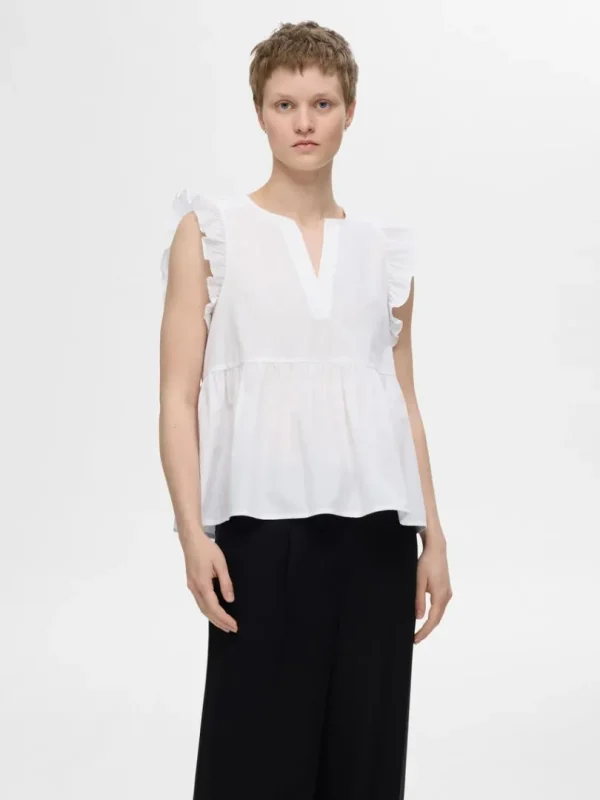 Toppe Og Bluser>SELECTED FLÆSET TOP White