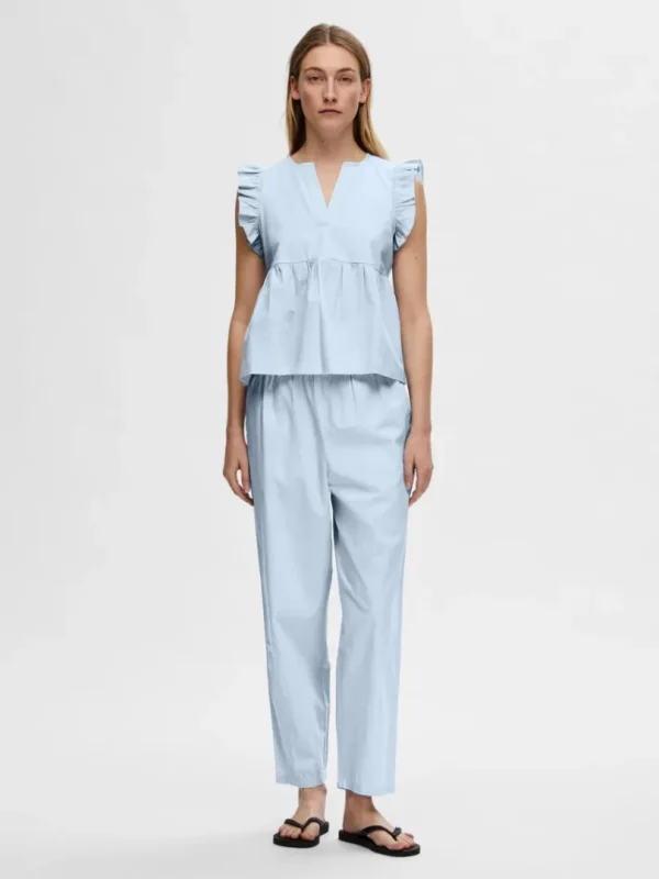 Toppe Og Bluser>SELECTED FLÆSET TOP Blue