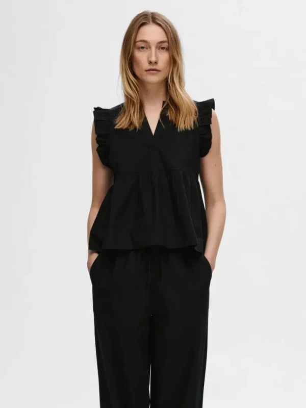 Toppe Og Bluser>SELECTED FLÆSET TOP Black