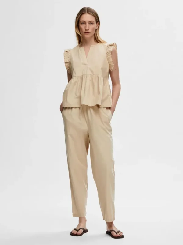 Toppe Og Bluser>SELECTED FLÆSET TOP Beige