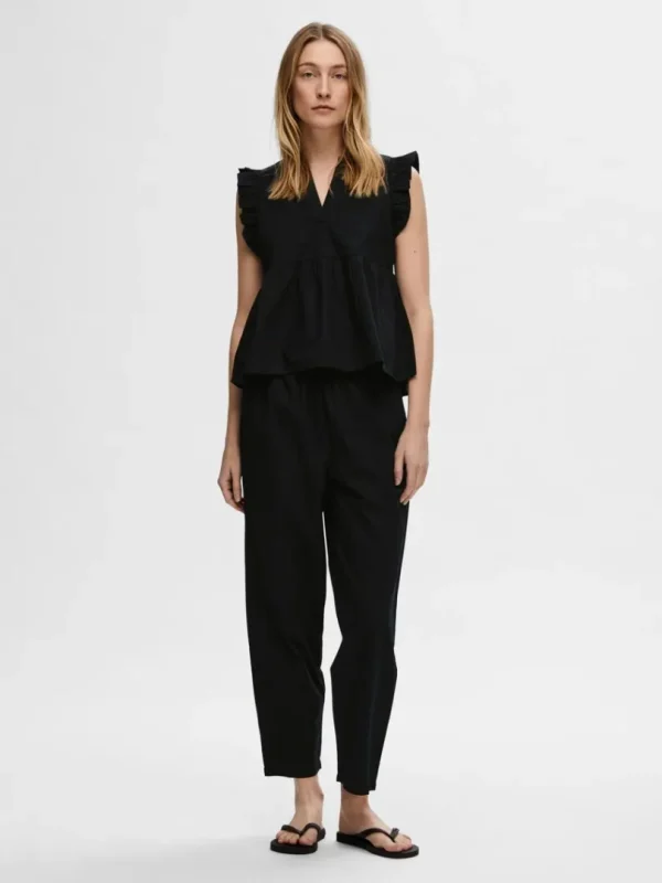 Toppe Og Bluser>SELECTED FLÆSET TOP Black