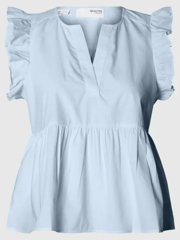 Toppe Og Bluser>SELECTED FLÆSET TOP Blue