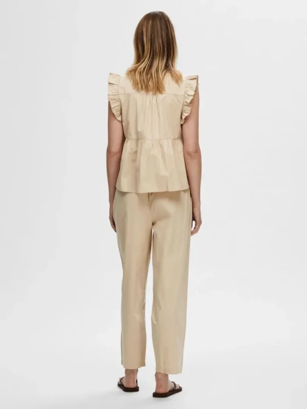 Toppe Og Bluser>SELECTED FLÆSET TOP Beige
