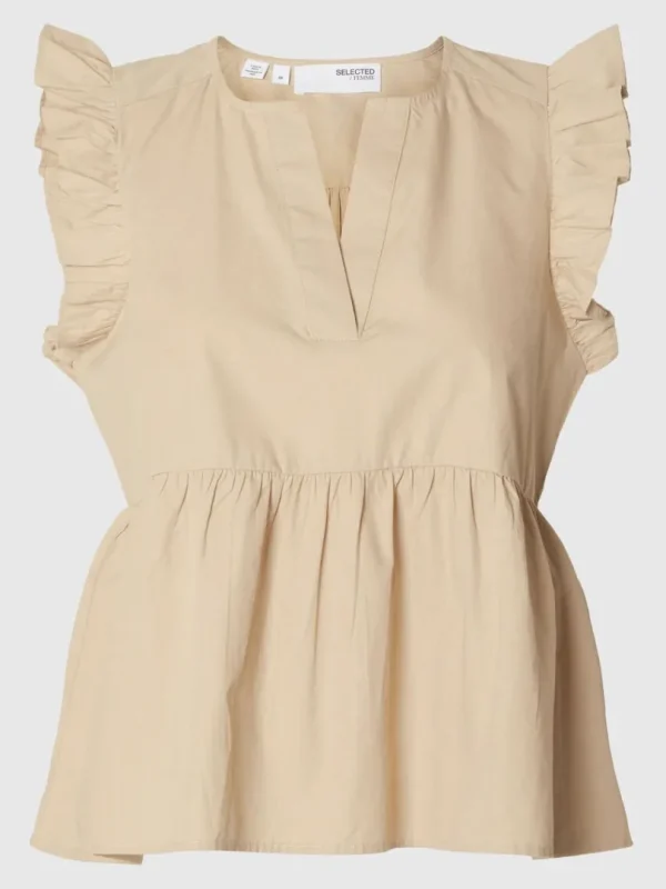 Toppe Og Bluser>SELECTED FLÆSET TOP Beige