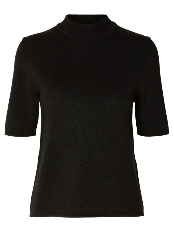 T-shirts | Toppe Og Bluser>SELECTED GLIMMER STRIKKET TOP Black