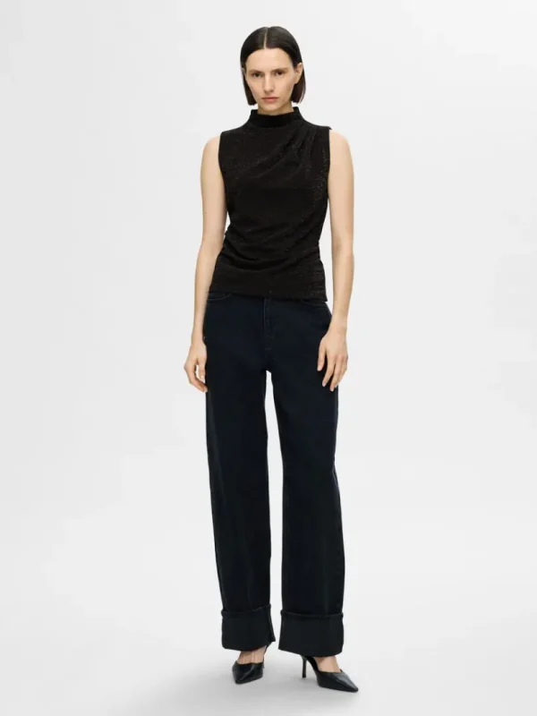 Toppe Og Bluser>SELECTED GLIMMER TOP UDEN ÆRMER Black