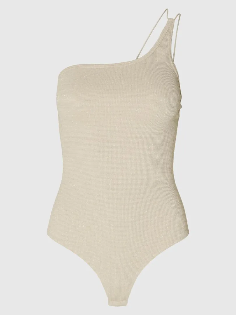 glitrende_oneshoulder_bod_5.webp Toppe Og Bluser>SELECTED GLITRENDE ONE-SHOULDER BODYSTOCKING Beige
