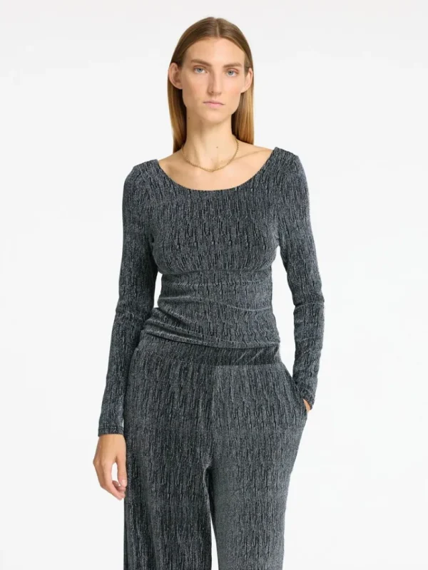 Toppe Og Bluser>SELECTED GLITRENDE TOP MED LANGE ÆRMER Black
