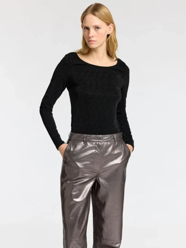 Toppe Og Bluser>SELECTED GLITRENDE TOP MED LANGE ÆRMER Black