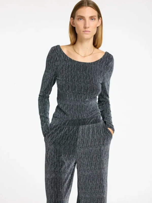 Toppe Og Bluser>SELECTED GLITRENDE TOP MED LANGE ÆRMER Black