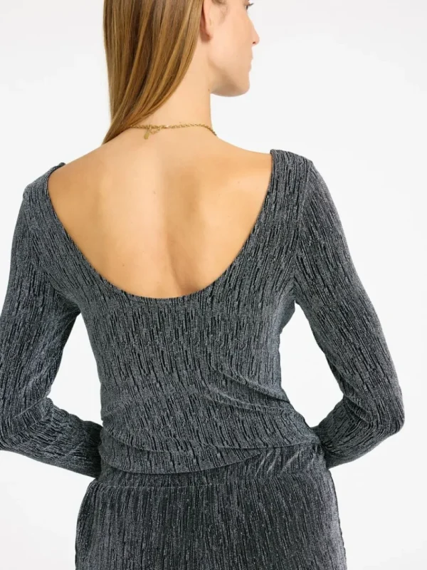 Toppe Og Bluser>SELECTED GLITRENDE TOP MED LANGE ÆRMER Black