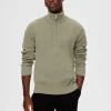 Strik>SELECTED HALF ZIP PULLOVER Green
