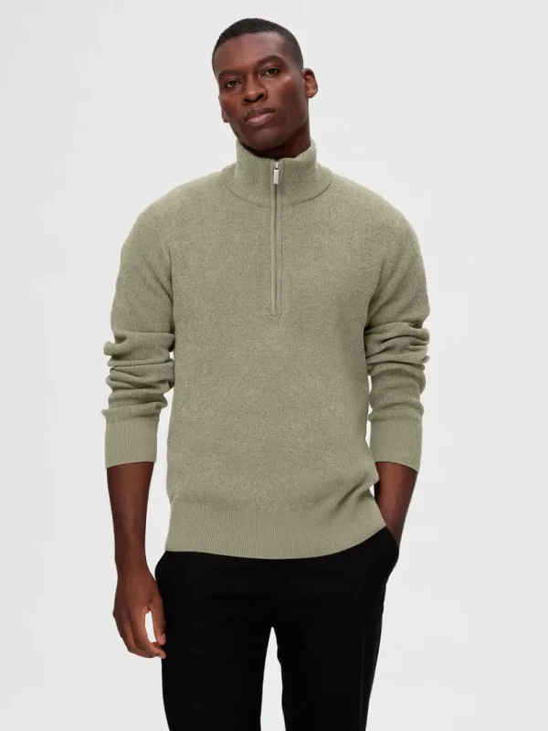 Strik>SELECTED HALF ZIP PULLOVER Green