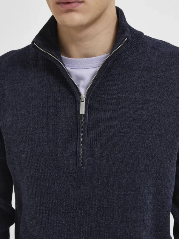 Strik>SELECTED HALF ZIP PULLOVER Blue