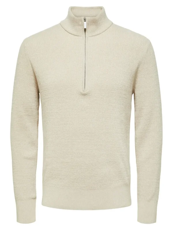 Strik>SELECTED HALF ZIP PULLOVER Beige