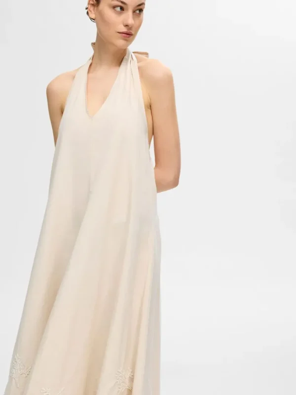 Kjoler>SELECTED HALTERNECK MAXIKJOLE Beige