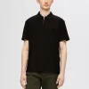 Poloer>SELECTED HALV LYNLÅS PLISSÉ POLO Black