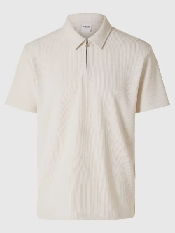 Poloer>SELECTED HALV LYNLÅS PLISSÉ POLO Beige