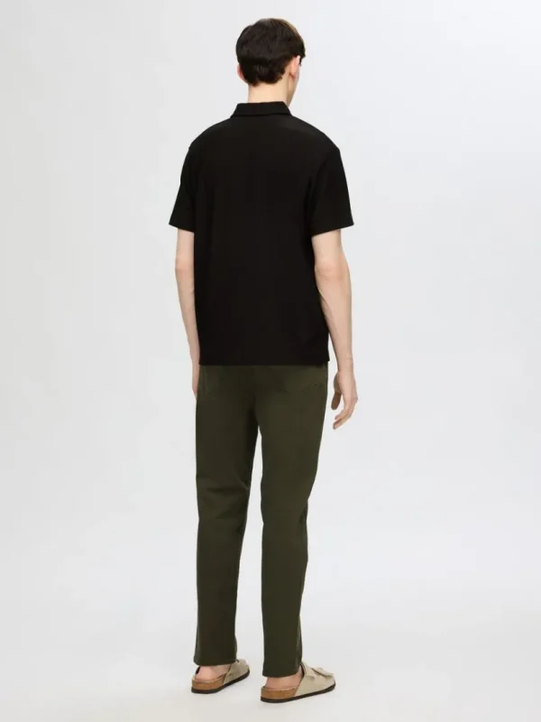 Poloer>SELECTED HALV LYNLÅS PLISSÉ POLO Black