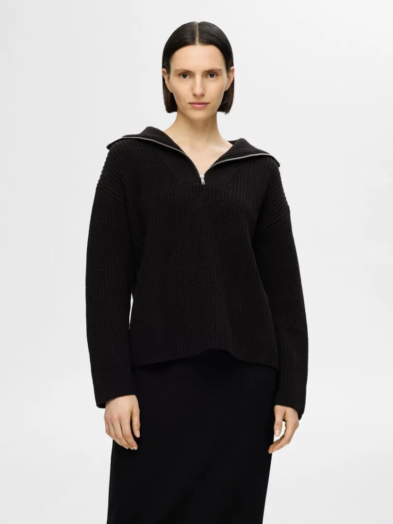 halv_lynls_pullover_0.webp Strik>SELECTED HALV LYNLÅS PULLOVER Black