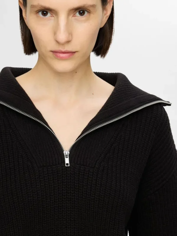 Strik>SELECTED HALV LYNLÅS PULLOVER Black