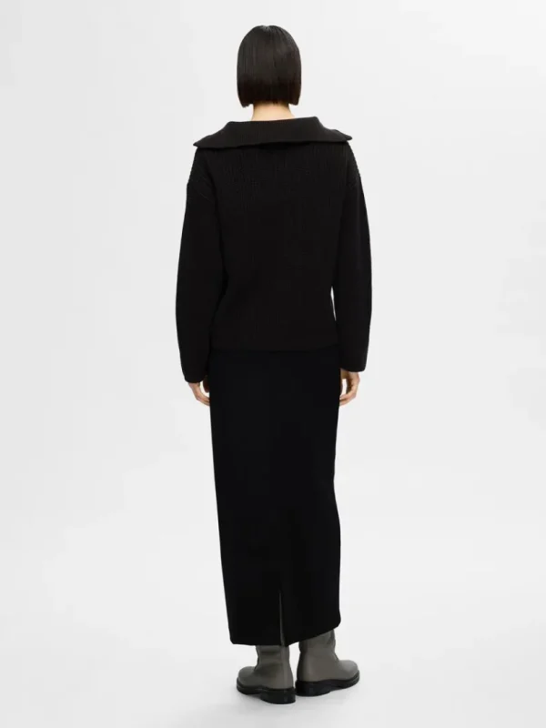 Strik>SELECTED HALV LYNLÅS PULLOVER Black