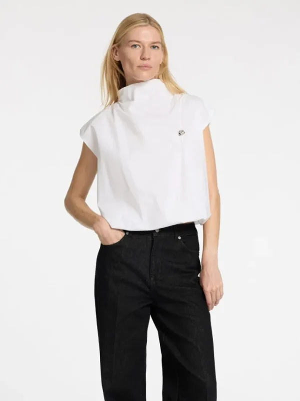 Toppe Og Bluser>SELECTED HIGH NECK KORT TOP White