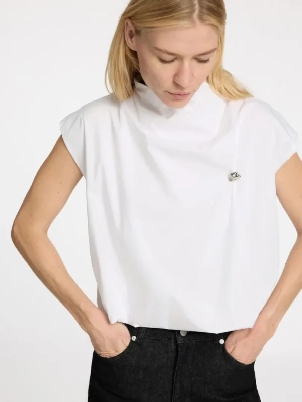 Toppe Og Bluser>SELECTED HIGH NECK KORT TOP White