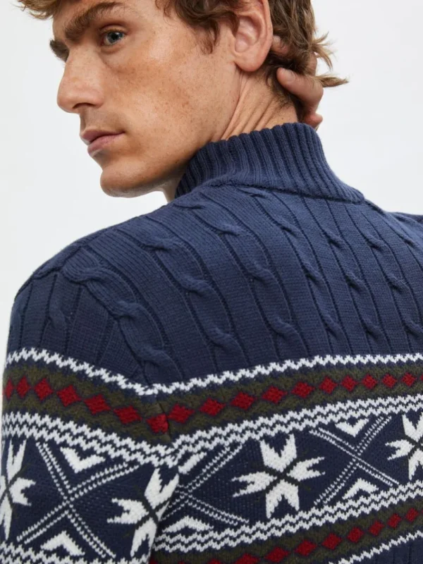 Strik>SELECTED - HØJ HALS JULESWEATER Blue