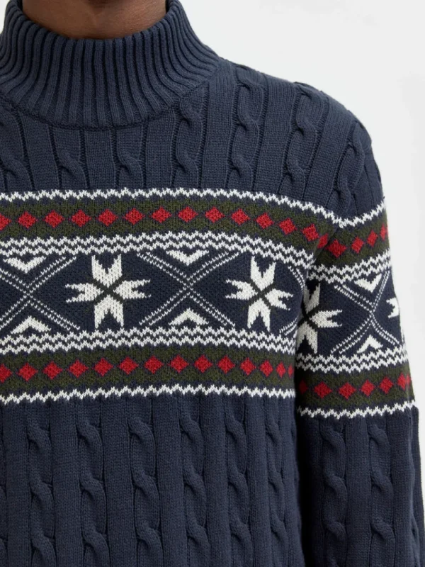 Strik>SELECTED - HØJ HALS JULESWEATER Blue